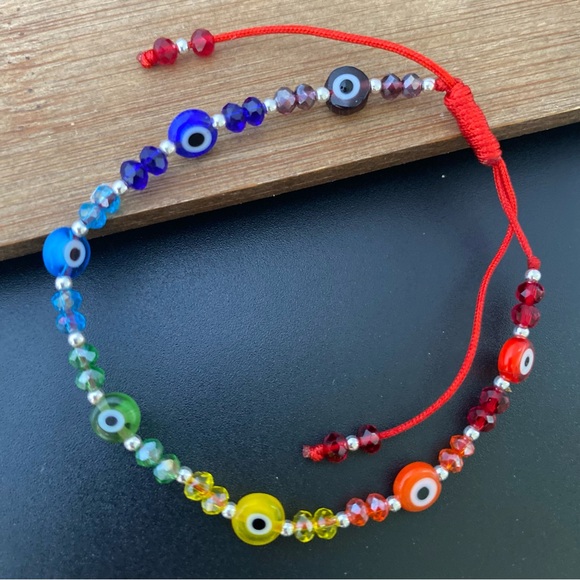 925 Sterling Silver Red Thread Eye Adjustable Bracelet Good Luck Pulsera - Picture 5 of 14